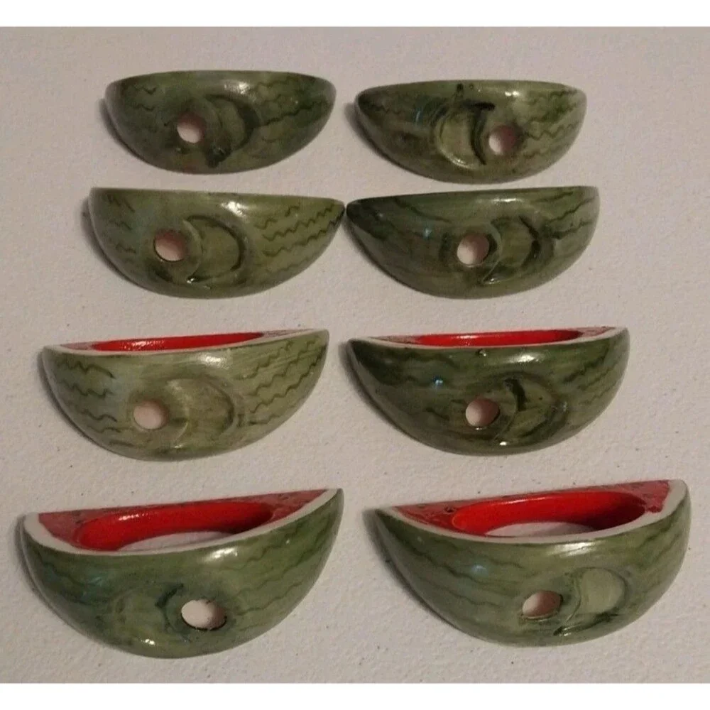 Vintage Ceramic Watermelon Napkin Rings Set of 8 Hand Painted Summer Picnic